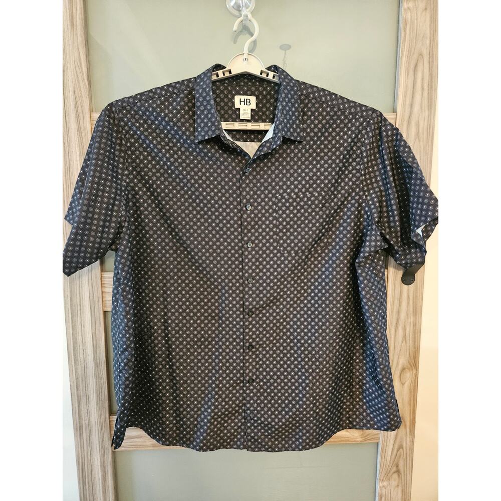 HB Black & White Men 3XLT Camp Shirt Buttons Like New Excellent